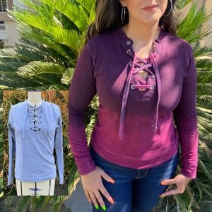 ReDyed Lace Up Sweatshirt Wine Red to Magenta Ombre